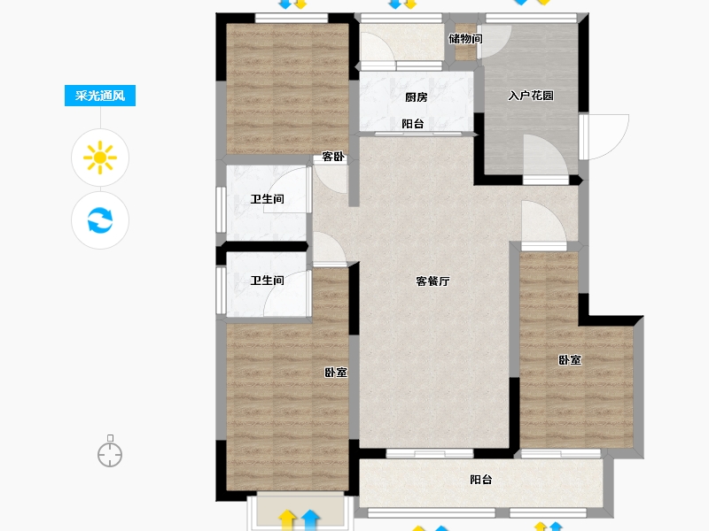 河南省-许昌市-当代宏安 满庭悦-100.19-户型库-采光通风