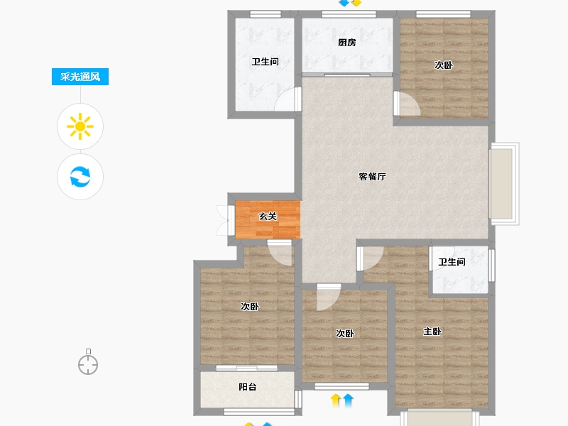 山东省-淄博市-鸿暻悦城-111.00-户型库-采光通风