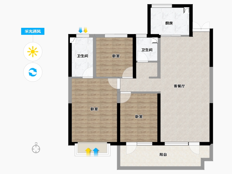 山东省-菏泽市-鲁商蓝岸公馆-102.00-户型库-采光通风