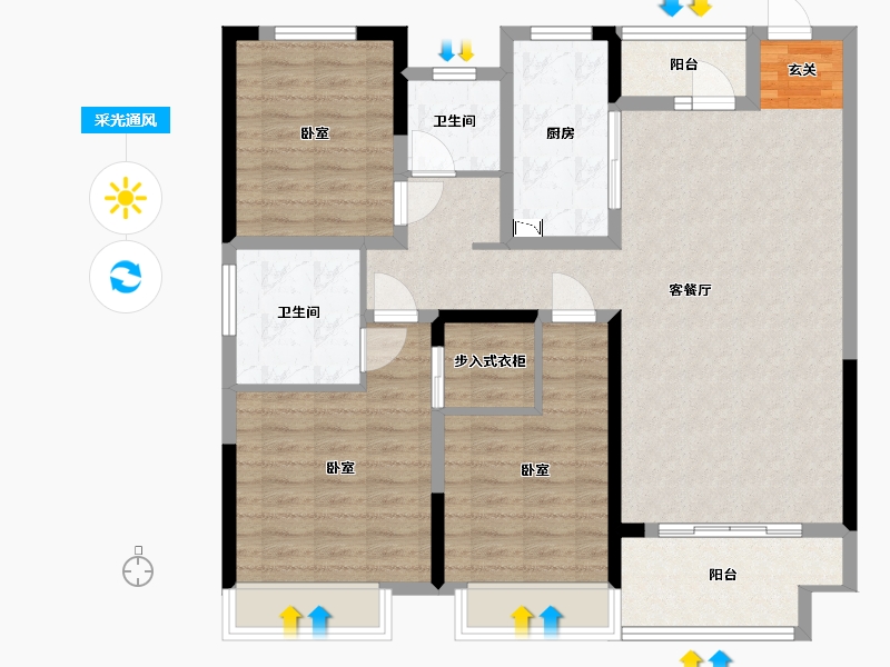 河南省-许昌市-禹州建业春天里-107.99-户型库-采光通风