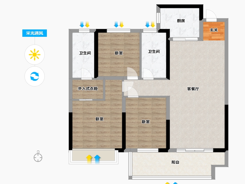 河南省-许昌市-禹州建业春天里-96.00-户型库-采光通风