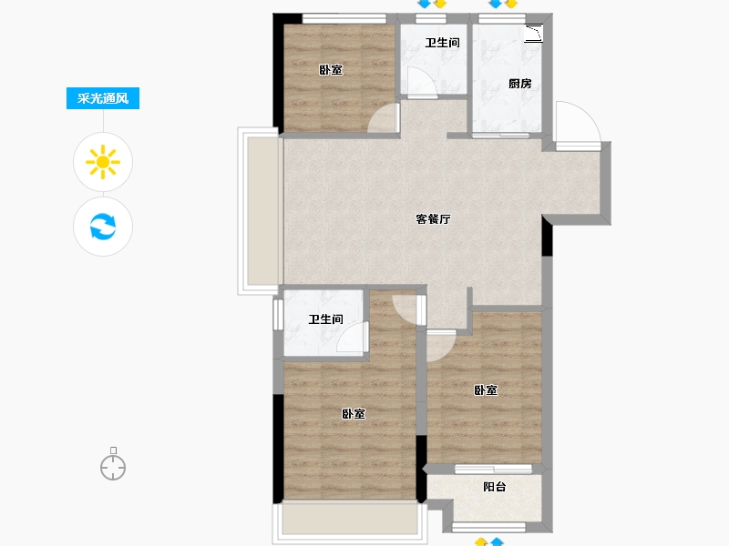 浙江省-嘉兴市-科大凤起潮鸣府-71.00-户型库-采光通风