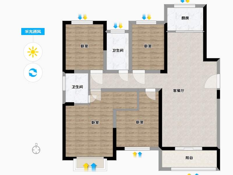 河南省-商丘市-源天·公园壹号-111.53-户型库-采光通风