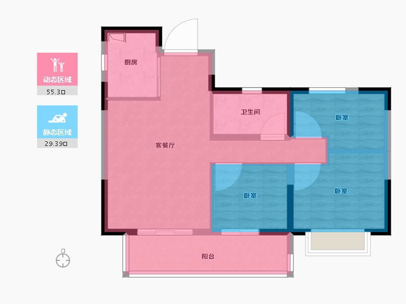 河南省-郑州市-电建地产泷悦华庭-76.00-户型库-动静分区