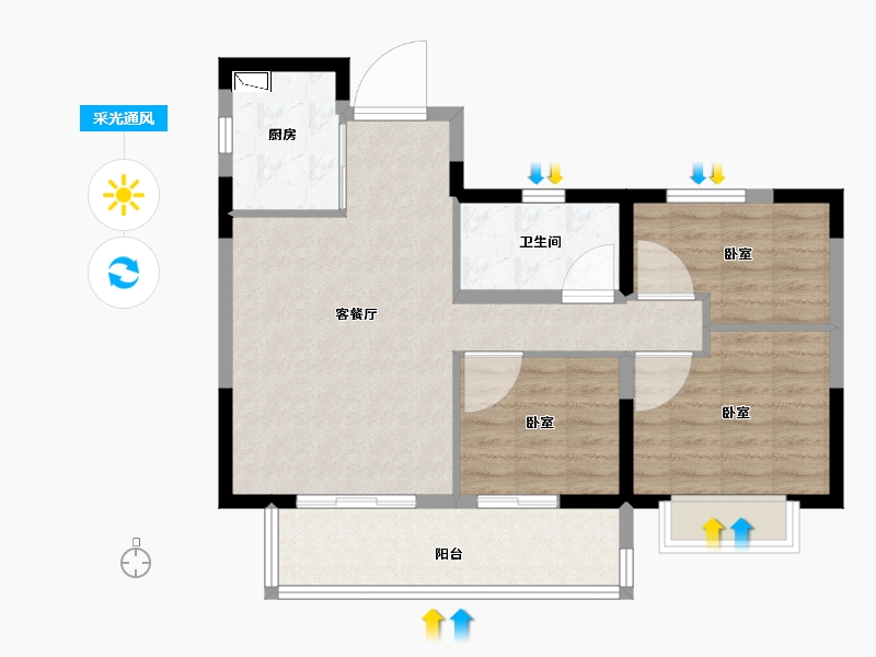 河南省-郑州市-电建地产泷悦华庭-76.00-户型库-采光通风