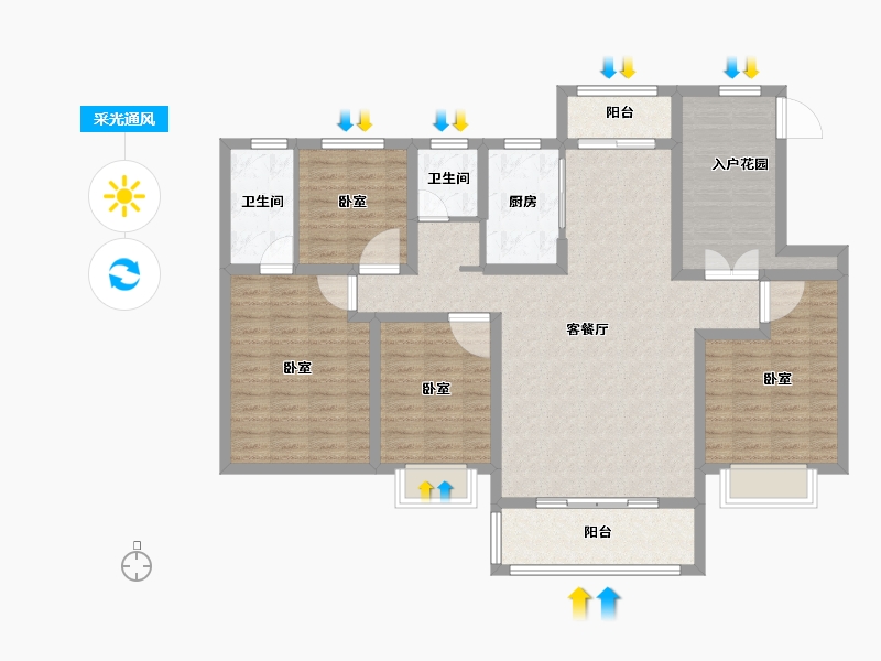 山东省-德州市-夏津德百玫瑰公馆-124.00-户型库-采光通风