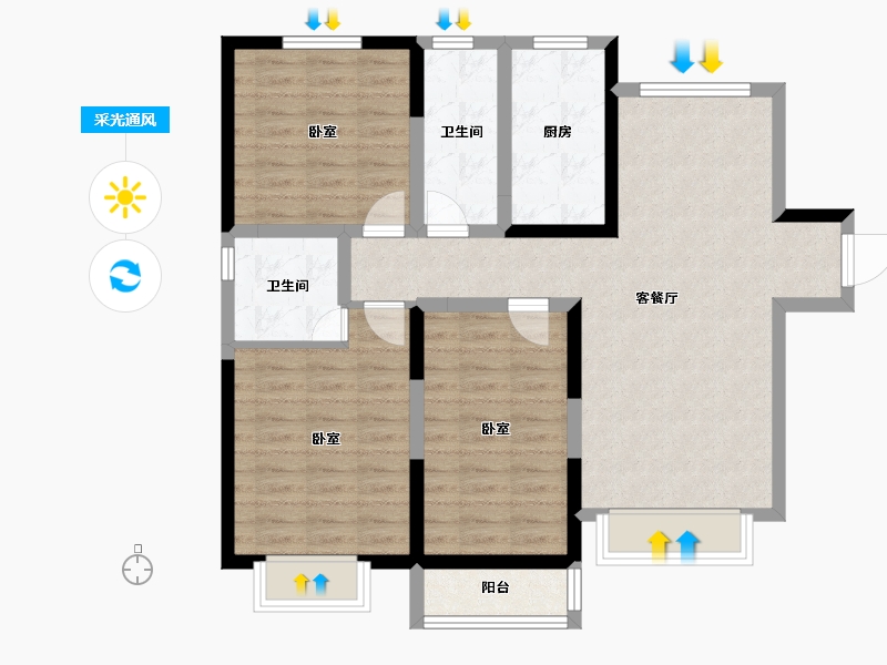 山东省-德州市-锦轩鸿府-90.60-户型库-采光通风