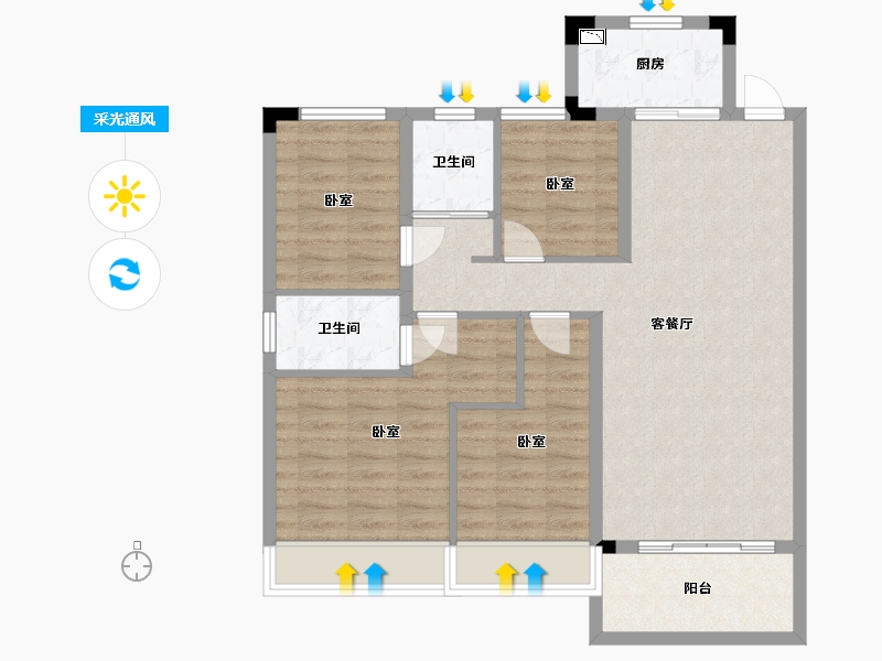 河南省-许昌市-碧桂园凯旋府-90.67-户型库-采光通风