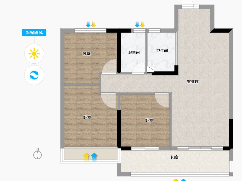 河南省-信阳市-南湾琨御府-88.00-户型库-采光通风