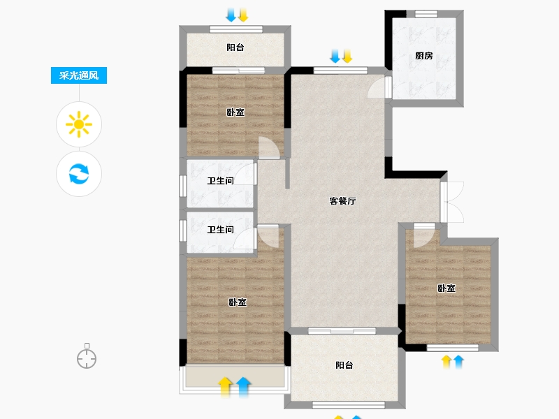 河南省-南阳市-盛世北城-103.00-户型库-采光通风