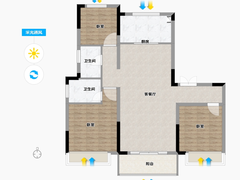 河南省-商丘市-珍宝岛·香缇雅苑-105.00-户型库-采光通风