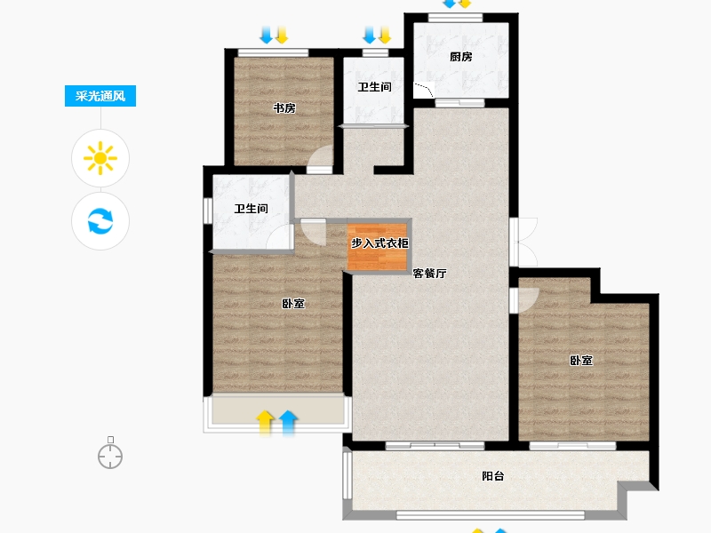 河南省-南阳市-邓州至尊府-105.83-户型库-采光通风