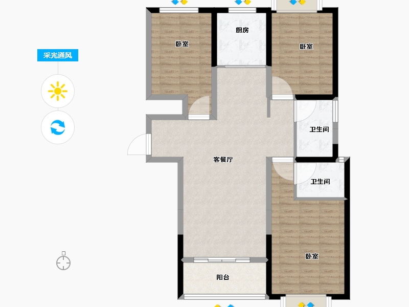 河南省-南阳市-龙都·臻品-103.79-户型库-采光通风