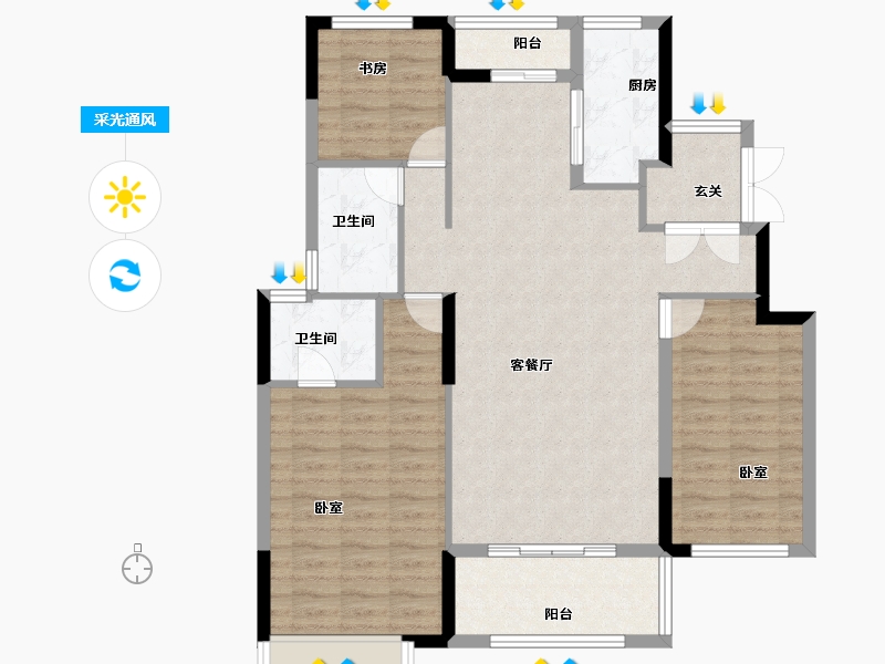 河南省-三门峡市-中航上东府-101.36-户型库-采光通风