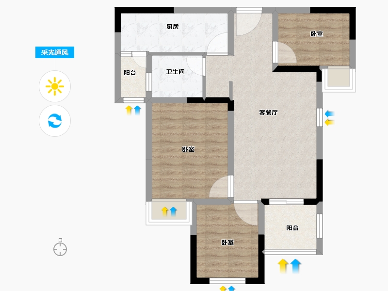 河南省-郑州市-正商兴汉花园-70.86-户型库-采光通风