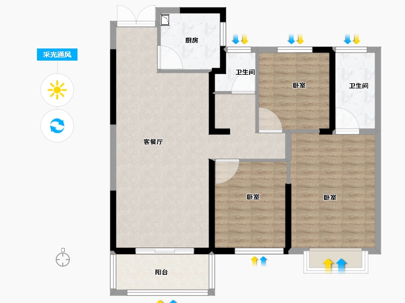 河南省-南阳市-宇信荣域花园-99.97-户型库-采光通风