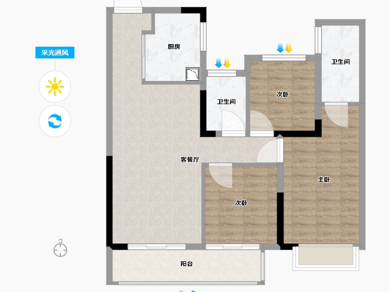 福建省-厦门市-中骏璟峰-84.60-户型库-采光通风