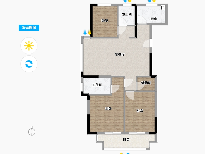 浙江省-宁波市-新东城阳光-92.00-户型库-采光通风