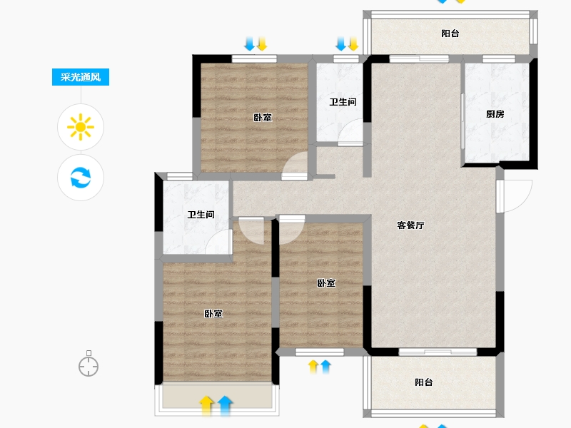 河南省-南阳市-镇平建业春天里-104.00-户型库-采光通风