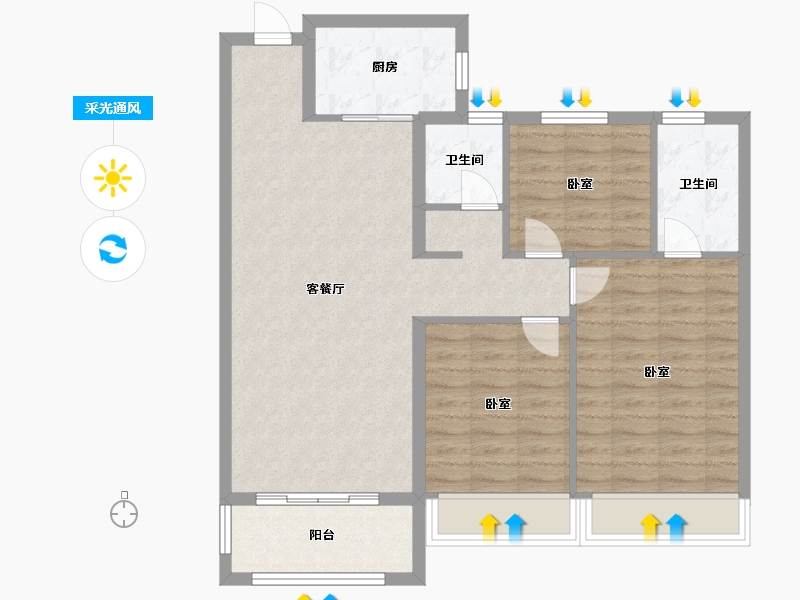 河南省-许昌市-常绿北海壹号院-90.00-户型库-采光通风