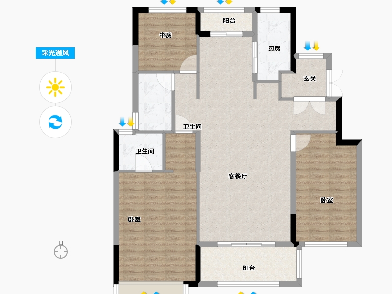 河南省-三门峡市-中航上东府-111.61-户型库-采光通风