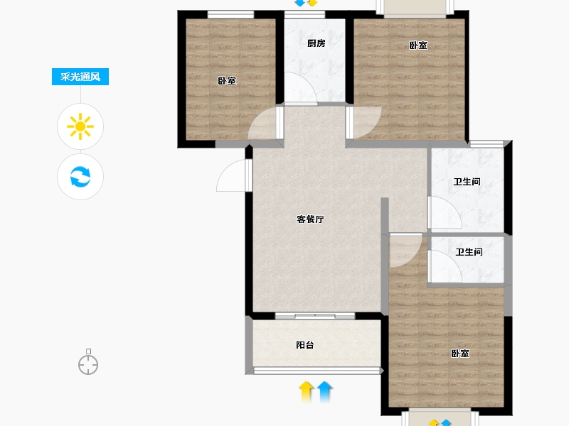 河南省-南阳市-龙都·臻品-92.98-户型库-采光通风