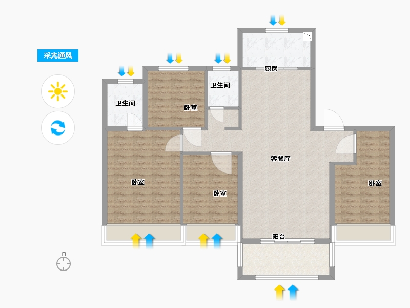 河南省-许昌市-常绿北海壹号院-108.44-户型库-采光通风