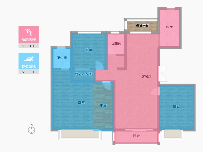 河南省-南阳市-东青·颐和原著-105.79-户型库-动静分区