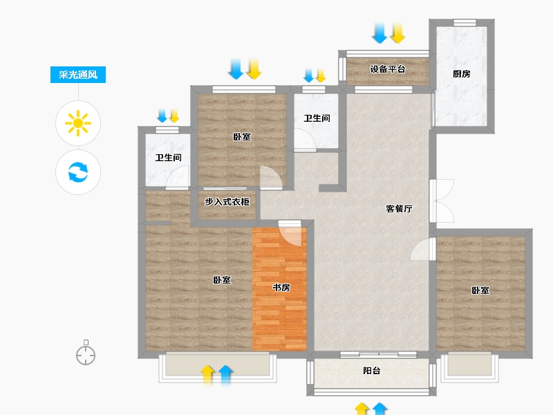 河南省-南阳市-东青·颐和原著-105.79-户型库-采光通风