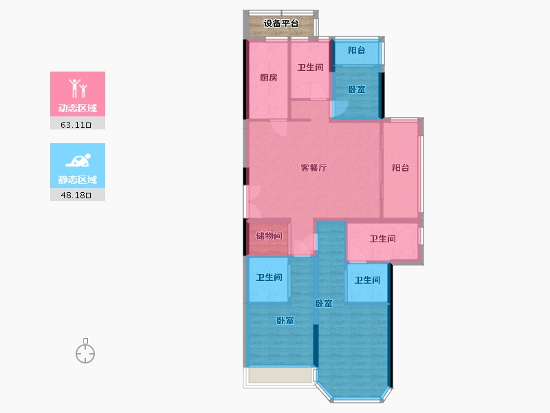 河南省-南阳市-东正·皇马观邸-102.42-户型库-动静分区