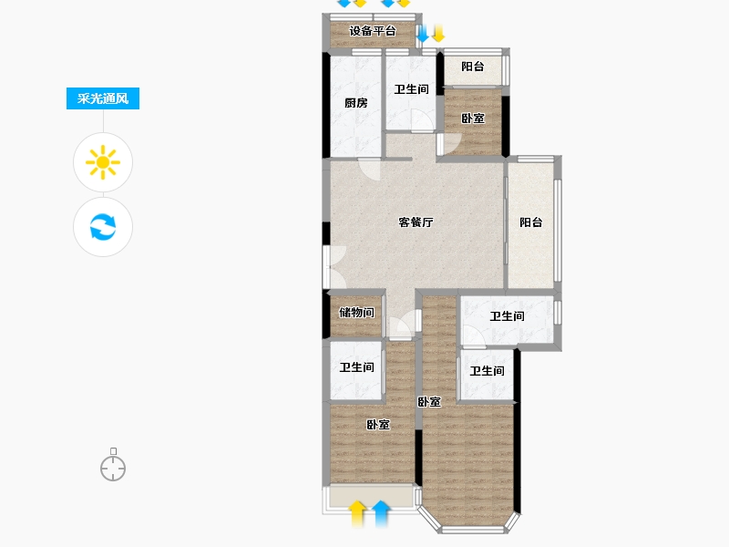 河南省-南阳市-东正·皇马观邸-102.42-户型库-采光通风