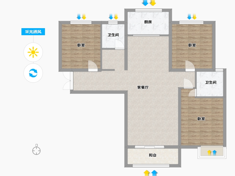 河南省-三门峡市-盛元·第壹城-107.00-户型库-采光通风