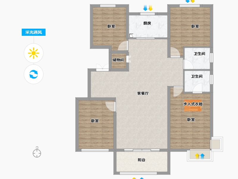 河南省-安阳市-小镇伍號院-123.00-户型库-采光通风