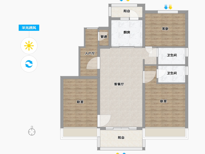 河南省-许昌市-碧桂园十里花海-97.90-户型库-采光通风