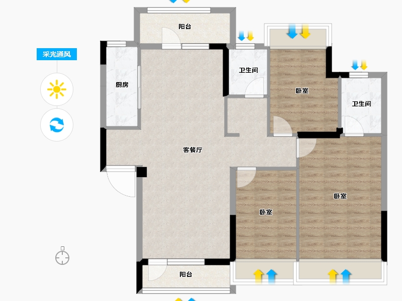 河南省-南阳市-邓州雍豪府-96.63-户型库-采光通风