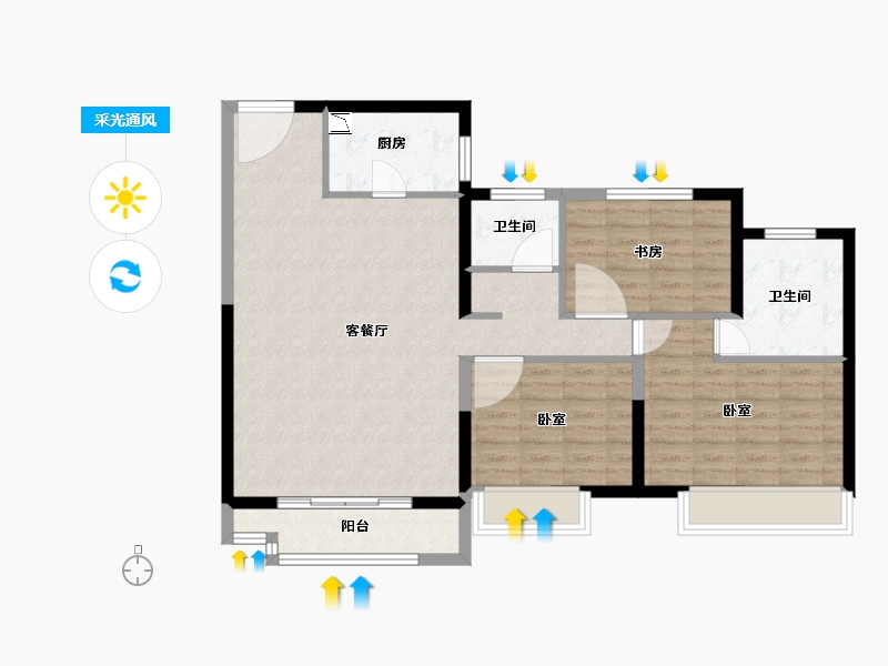 河南省-郑州市-华润悦景湾-96.00-户型库-采光通风