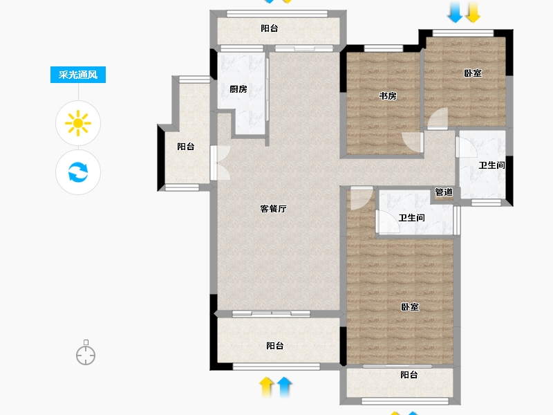 河南省-三门峡市-中航上东府-109.75-户型库-采光通风