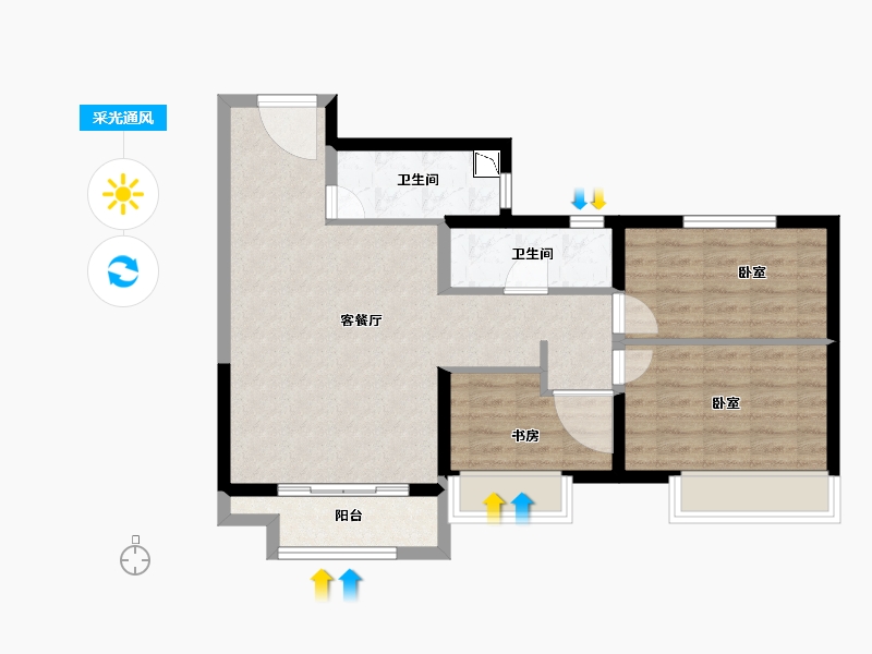 河南省-郑州市-华润悦景湾-76.00-户型库-采光通风