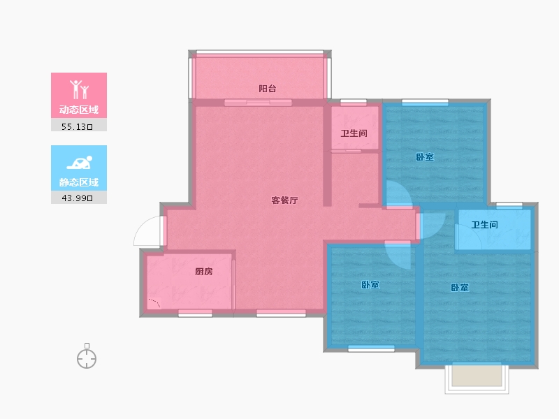 河南省-郑州市-龙湖润泽花园-88.14-户型库-动静分区