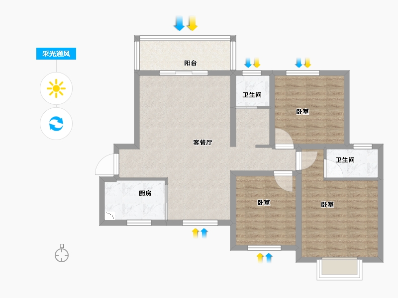 河南省-郑州市-龙湖润泽花园-88.14-户型库-采光通风