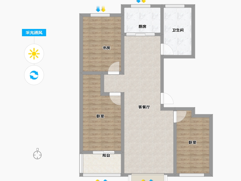 山东省-淄博市-文博苑-94.90-户型库-采光通风