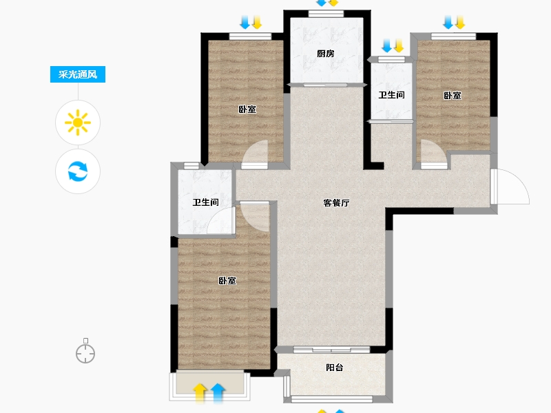 河南省-南阳市-建业贰号城邦-101.06-户型库-采光通风