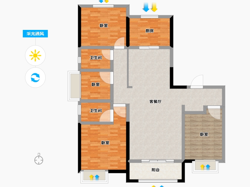 山东省-济南市-鑫苑御泉湾-114.00-户型库-采光通风