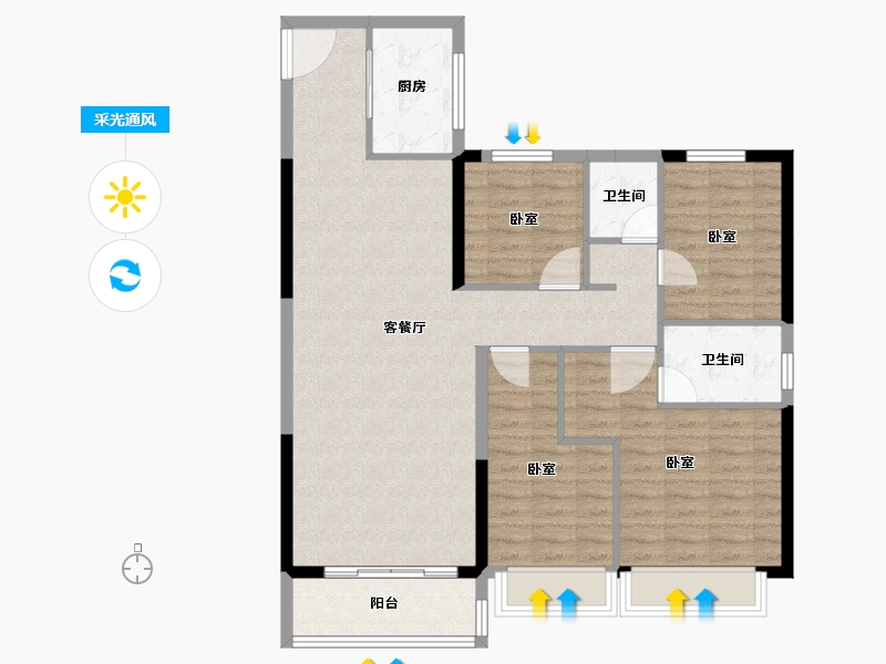 河南省-南阳市-碧桂园新都荟-103.63-户型库-采光通风