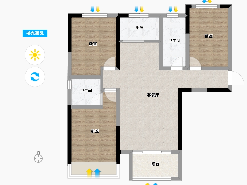 山东省-菏泽市-中铂新天地-86.44-户型库-采光通风