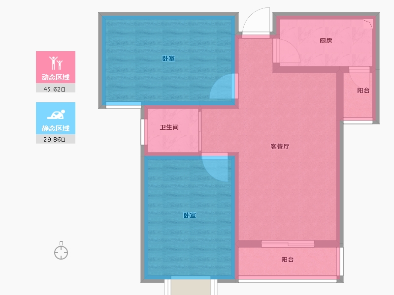 河南省-郑州市-龙湖润泽花园-66.70-户型库-动静分区