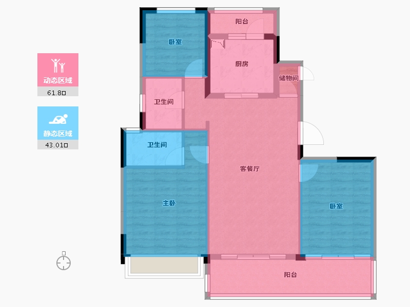 河南省-南阳市-邓州碧桂园·云璟-94.79-户型库-动静分区