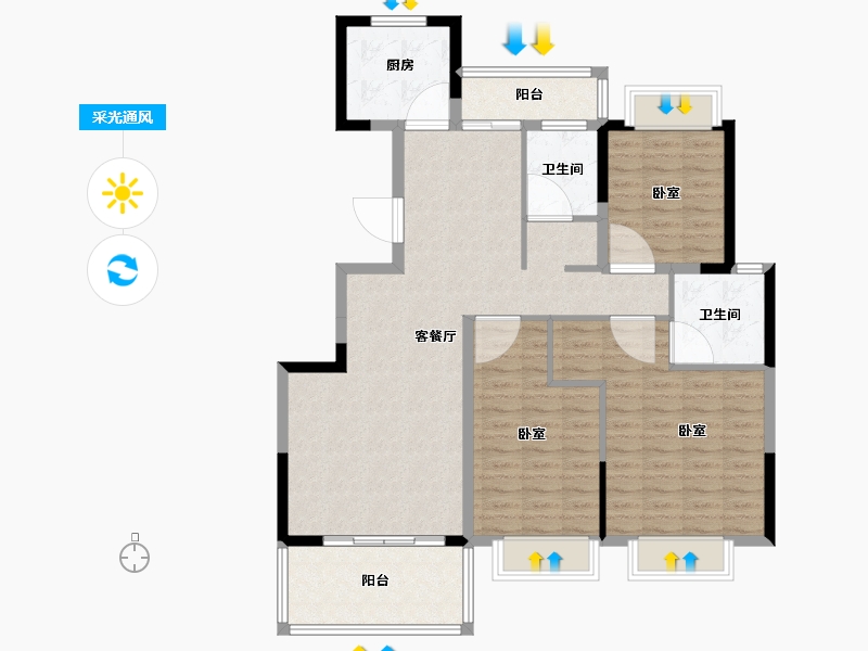 河南省-南阳市-龙都·臻品-110.35-户型库-采光通风