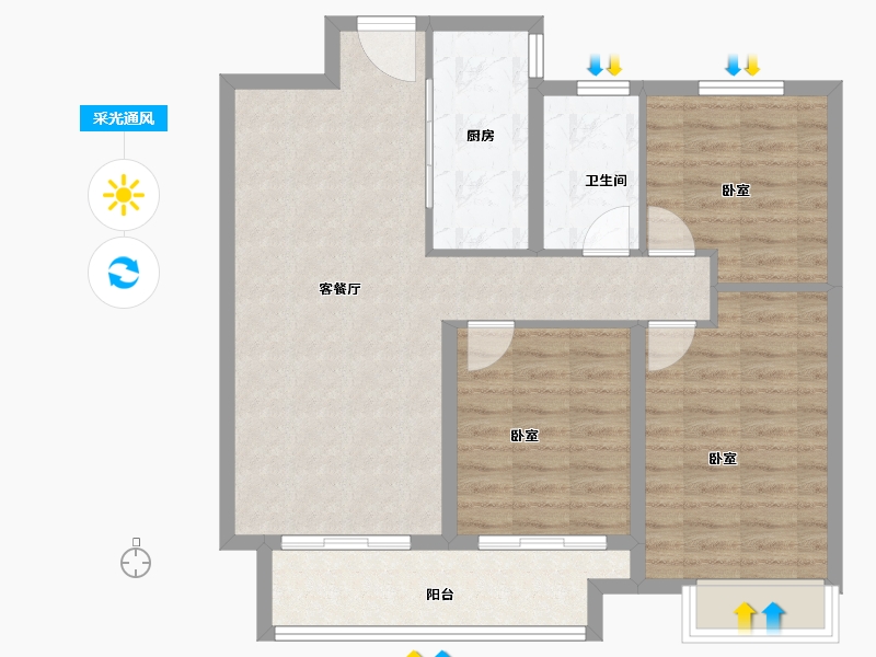 河南省-三门峡市-汉飞世界城-85.00-户型库-采光通风