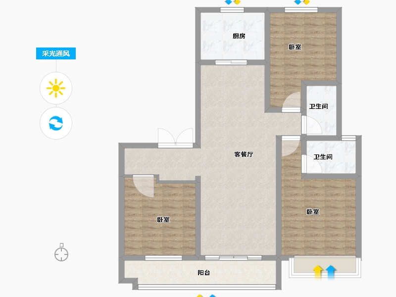 河南省-商丘市-桂园壹号院Ⅱ期-103.00-户型库-采光通风